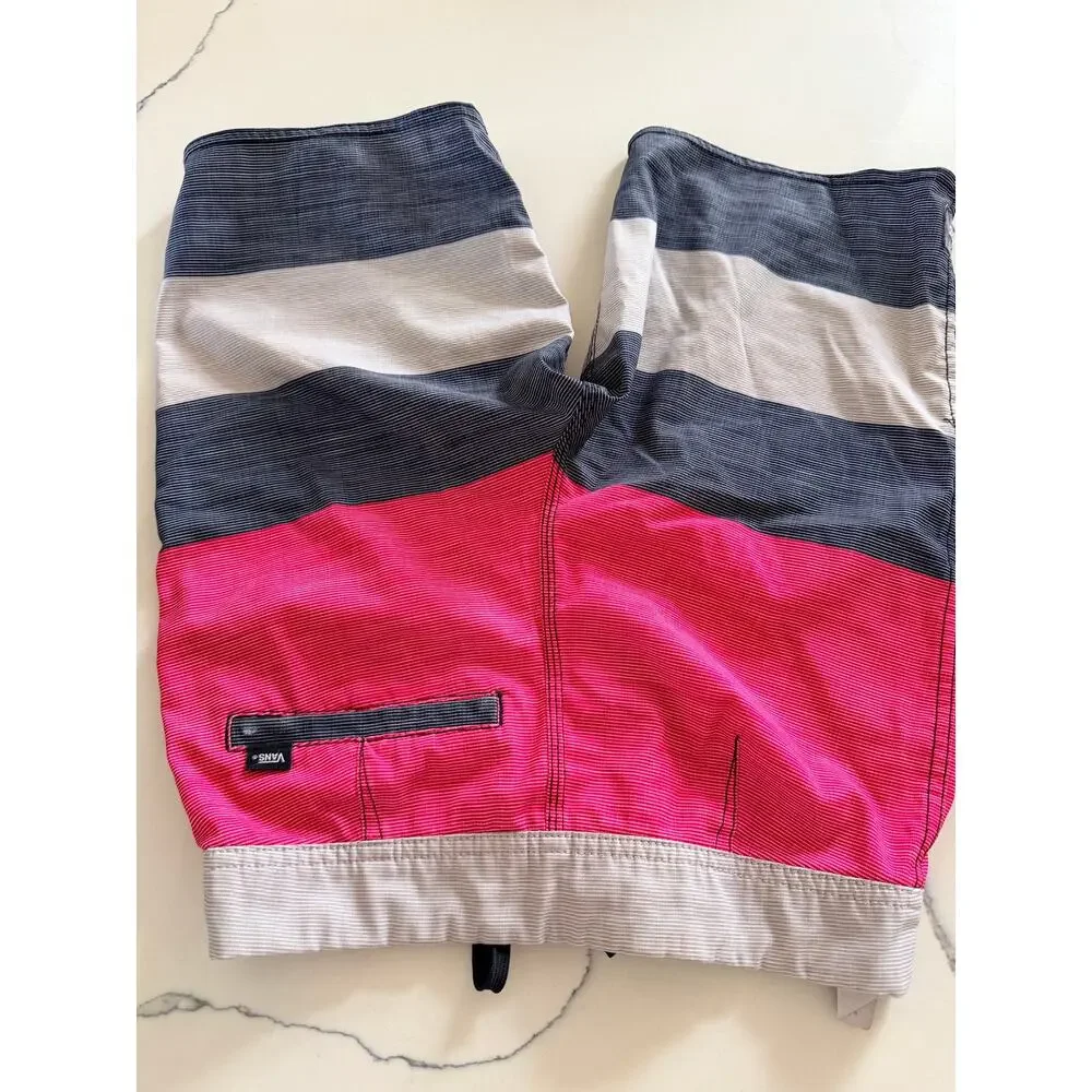 Vans Era Boys' Red & Gray Striped Boardshorts - Size 8